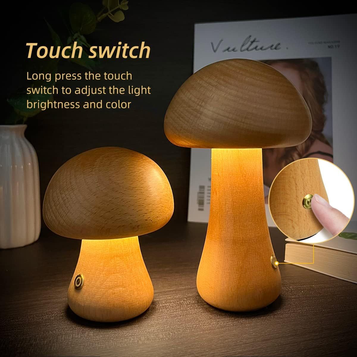 Ambrea - Lámpara de mesa LED de madera con control táctil para un ambiente acogedor y cálido